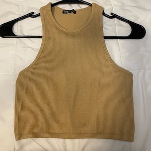 Zara Tan cropped Tank, size M-L. Fits as M